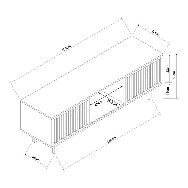 Maßskizze Fernsehschrank Ypäjä 150x42x50 cm Bambus Natur [en.casa]