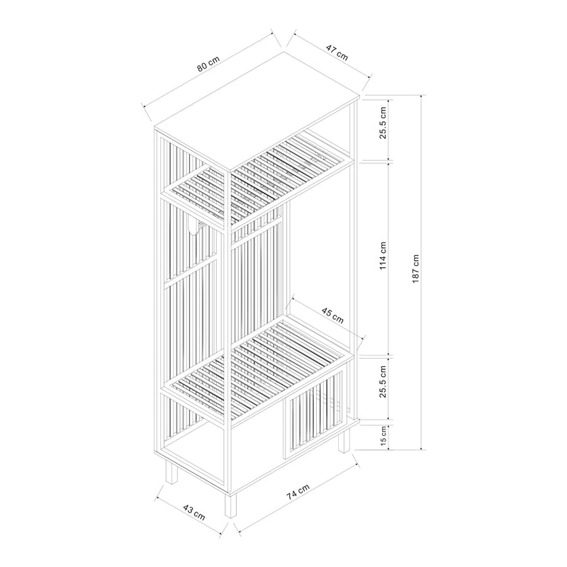 Maßskizze Garderobenständer Ypäjä 187x80x47 cm Bambus [en.casa]