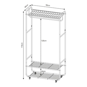 Rollbarer Garderobenständer Vestvågøy 176x90x40 cm Schwarz [en.casa]