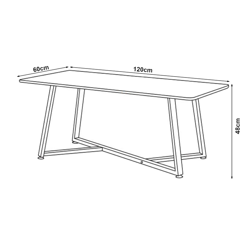 Maßskizze Couchtisch Riskiften 120x60x48 cm Marmoroptik, schwarz [en.casa]