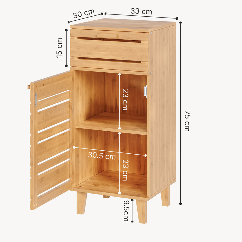 Maßskizze Badezimmerschrank Epind 75x33x30 cm Bambus Natur [en.casa]