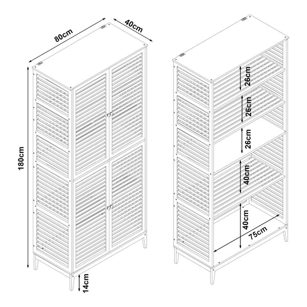 Badezimmerschrank Raurgela 180x80x40 cm Bambus [en.casa]