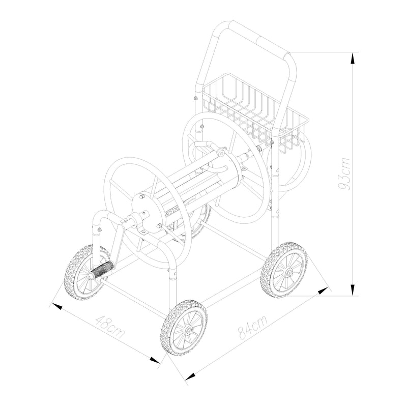 Maßskizze Schlauchwagen Gelibolu für 3/4 Zoll Schlauch max. 65 m Grau [pro.tec]