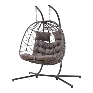 Doppel-Hängesessel Skense mit Gestell 198x156x98 cm Grau [en.casa]