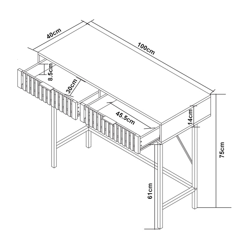 Maßskizze Konsolentisch Luniehti 100x40x75 cm Schwarz/Natur [en.casa]