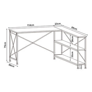 Schreibtisch Raundsvalt mit 1 Regal L-förmig 137x88x75 cm Schwarz [en.casa]