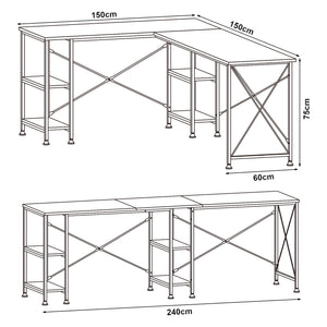 Schreibtisch Klirurud mit 2 Regalen L-förmig 150x150x75 cm Eicheoptik [en.casa]