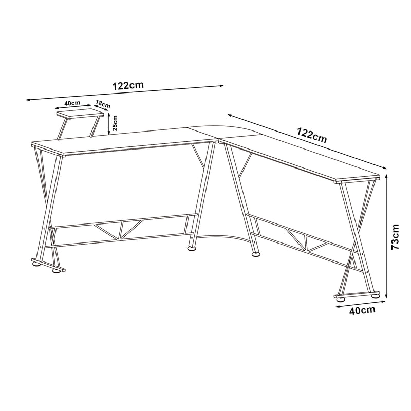 Maßskizze Schreibtisch Yremso L-förmig 122x122x98 cm Schwarz [en.casa]