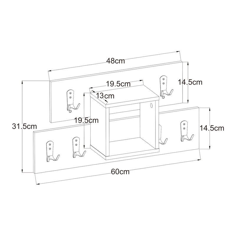 Maßskizze Wandgarderobe Vänd mit Ablagefach 32x60x14 cm Weiß [en.casa]