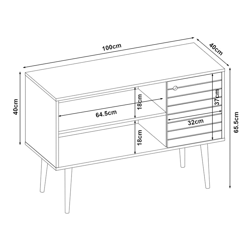 Maßskizze Fernsehschrank Vare 100x40x66 cm Weiß/Gelb [en.casa]
