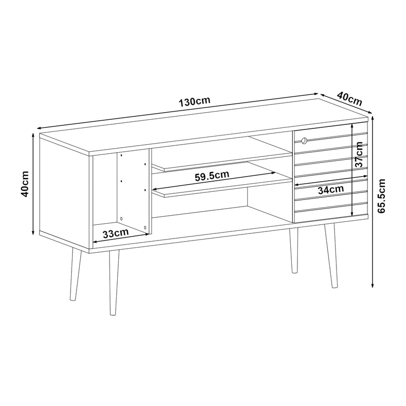 Maßskizze Fernsehschrank Vare 130x40x66 cm Weiß [en.casa]