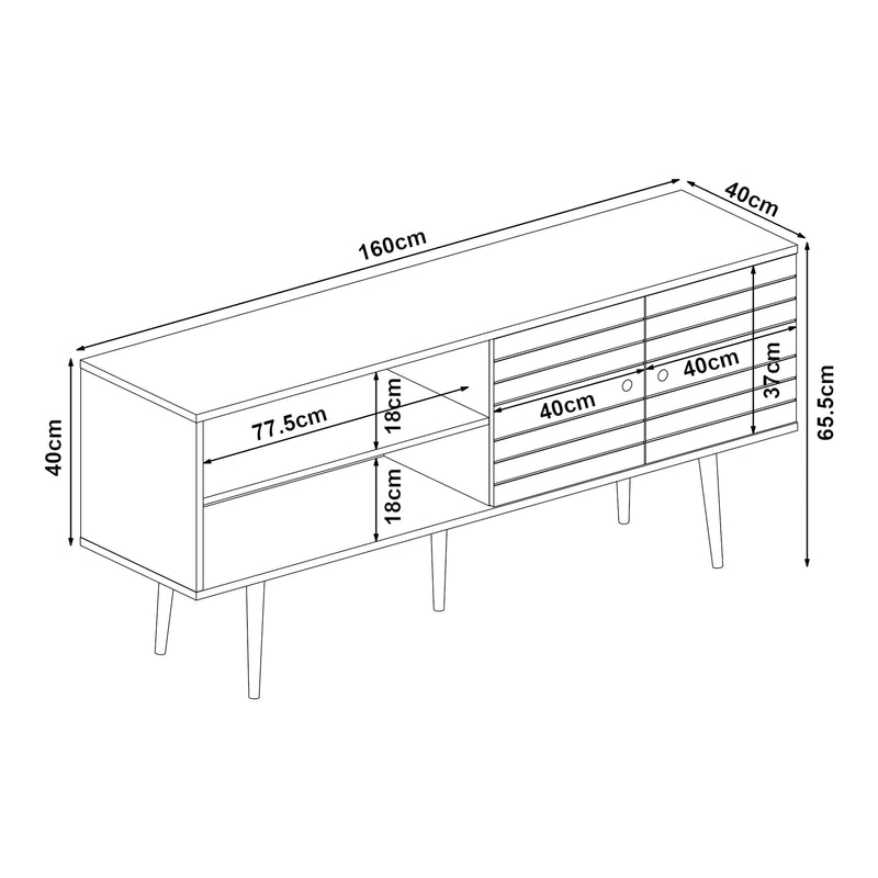 Maßskizze Fernsehschrank Vare 160x40x66 cm Schwarz [en.casa]