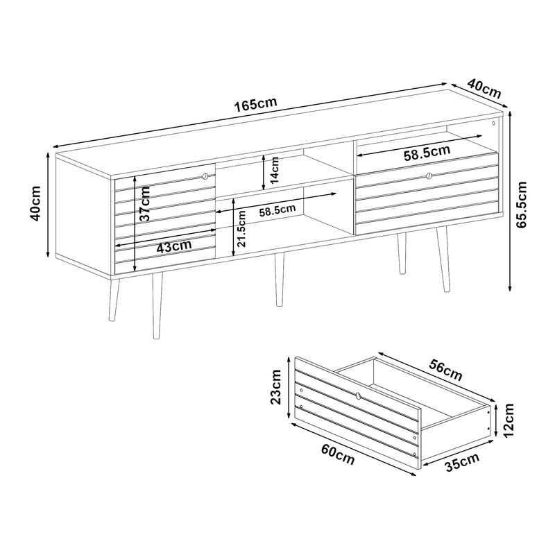 Maßskizze Fernsehschrank Vare 165x40x66 cm Weiß/Walnussoptik [en.casa]