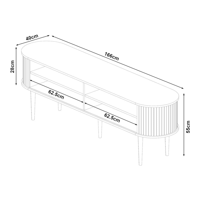 Maßskizze Fernsehschrank Mapia 166x40x55 cm Walnussoptik [en.casa]