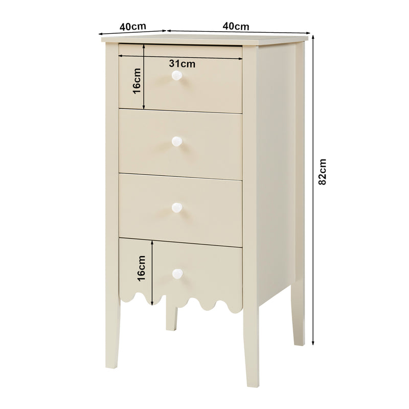 Maßskizze Kommode Luspoo mit 4 Schubladen 82x40x40 cm Cremeweiß [en.casa]