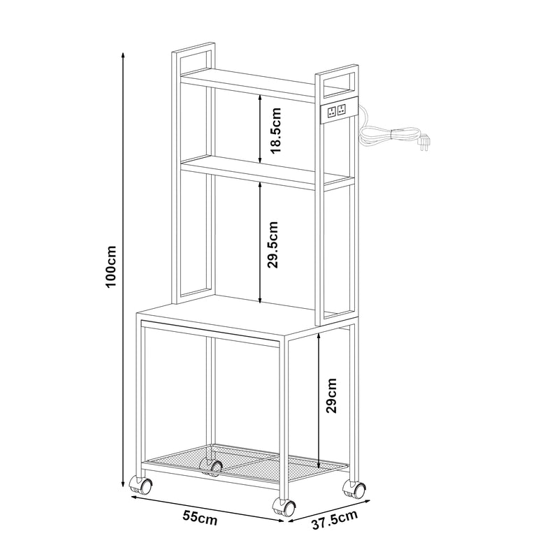 Maßskizze Rollbarer Druckertisch Svanaldsvipp 100x55x38 cm cm Weiß [en.casa]