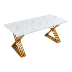 Esstisch Hujaari für 6 Personen Marmoroptik, weiß / Gold [en.casa]