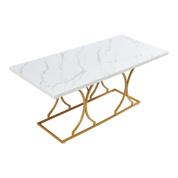 Esstisch Figa für 6 Personen Marmoroptik, weiß / Gold [en.casa]
