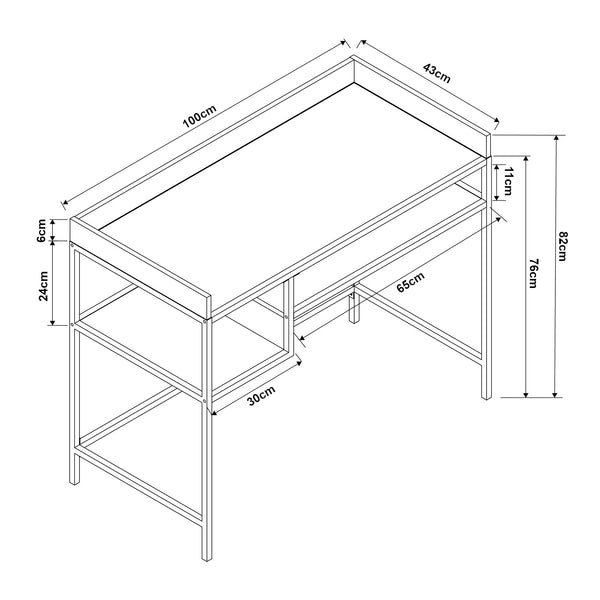 Schreibtisch Belana 100x43x82 cm Schwarz/Eicheoptik [en.casa]