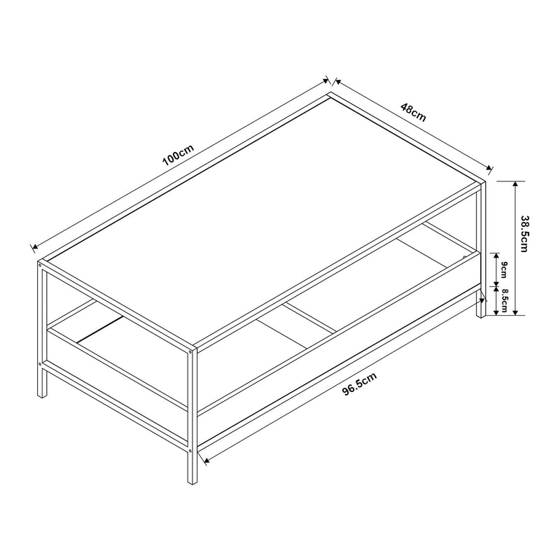 Maßskizze Couchtisch Belana 100x48x39 cm Schwarz/Eicheoptik [en.casa]