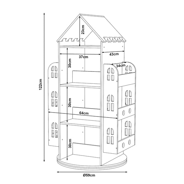 Drehbares Kinderregal Sanköre 122x64x43 cm Kiefernholz Natur [en.casa]