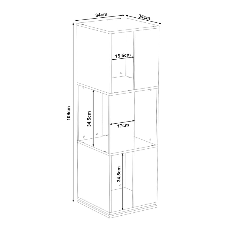 Maßskizze Drehbares Bücherregal Fjelmarirg 109x34x34 cm Weiß [en.casa]