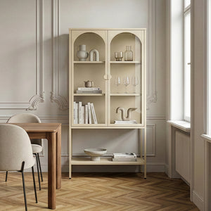 Vitrinenschrank Klippestad Stahl 160x80x35 cm Kamelfarben [en.casa]