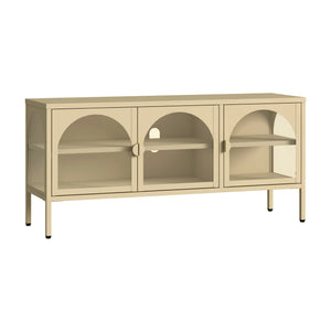 Vitrinen-Sideboard Klippestad Stahl 118x35x55 cm Kamelfarben [en.casa]