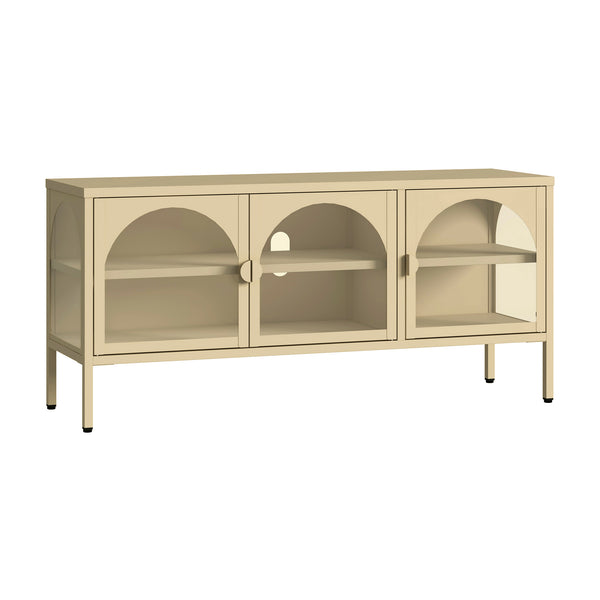 Vitrinen-Sideboard Klippestad Stahl 118x35x55 cm Kamelfarben [en.casa]