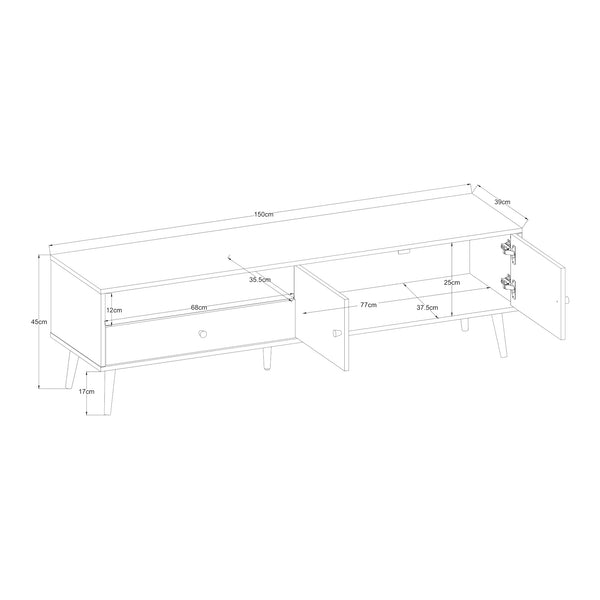 Fernsehschrank Hallevil 150x39x45 cm Hellgrau [en.casa]