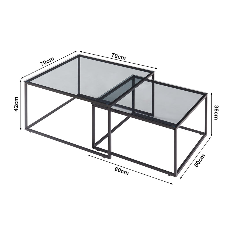 Maßskizze Couchtisch 2er Set Tromlaslo Rauchglas, grau [en.casa]