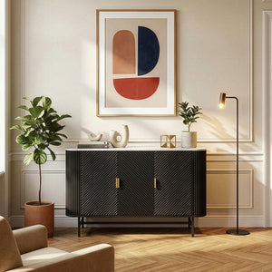 Sideboard Olvehok 110x40x77 cm Schwarz/Marmoroptik, weiß [en.casa]