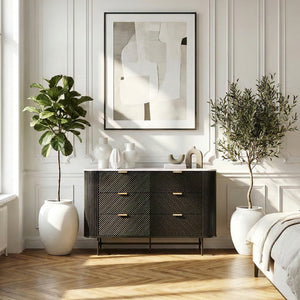 Kommode Olvehok 120x40x81 cm Schwarz/Marmoroptik, weiß [en.casa]