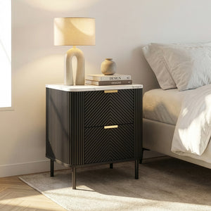 Nachttisch Olvehok 2er Set 55x52x38 cm Schwarz/Marmoroptik, weiß [en.casa]