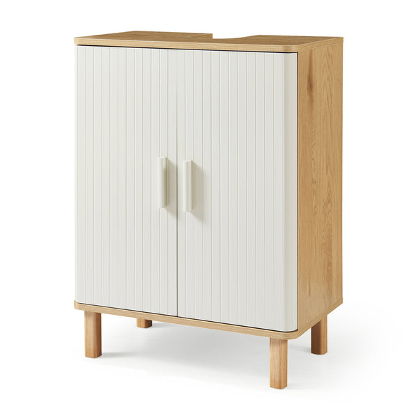 Waschbeckenunterschrank Ferrersp 80x60x35 cm Eicheoptik/Sandfarben [en.casa]