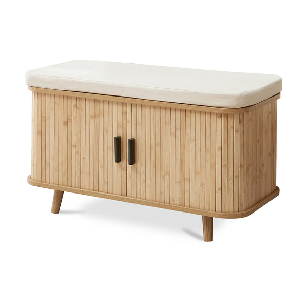 Schuhschrank mit Sitzkissen Tvedestrand 50x80x40 cm Bambus/Beige [en.casa]