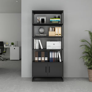 Bücherregal mit Schrank Hailuoto 80x40x180 cm Stahl Schwarz, matt [en.casa]