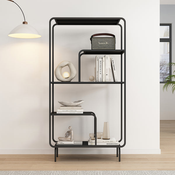 Bücherregal Færder Stahl 145x76x33 cm Schwarz [en.casa]