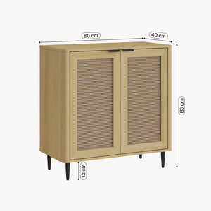 Sideboard Lukhomso 83x80x40 cm Eicheoptik/Rattanoptik [en.casa]