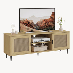 Fernsehschrank Lukhomso 152x40x54 cm Eicheoptik/Rattanoptik [en.casa]