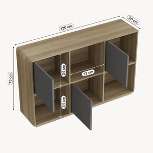 Sideboard Trömi 75x120x30 cm Eicheoptik/Grau [en.casa]