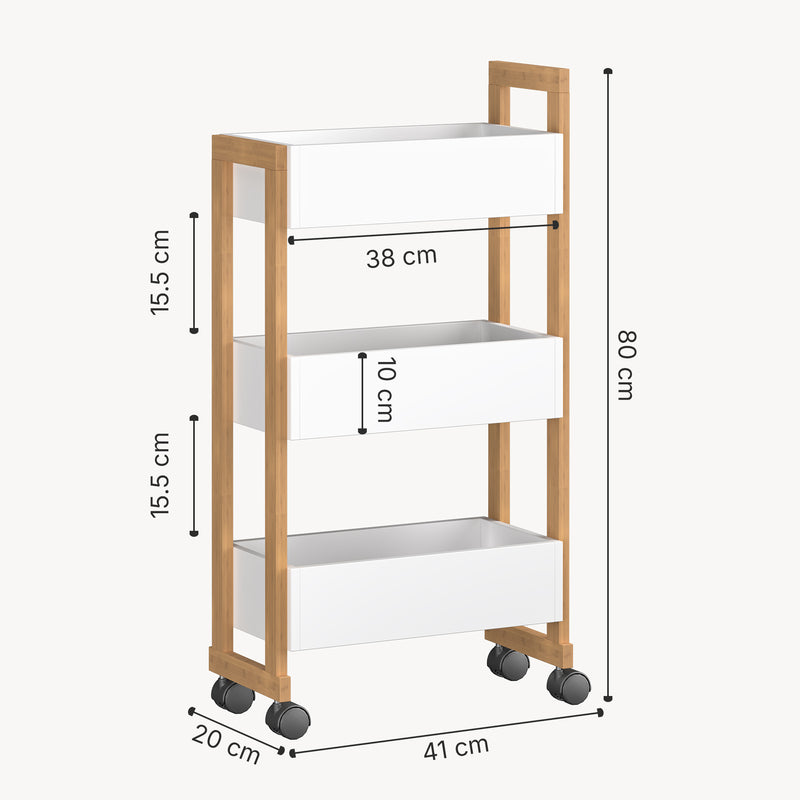 Maßskizze Rollwagen Varulta 80x41x20 cm Natur/Weiß [en.casa]