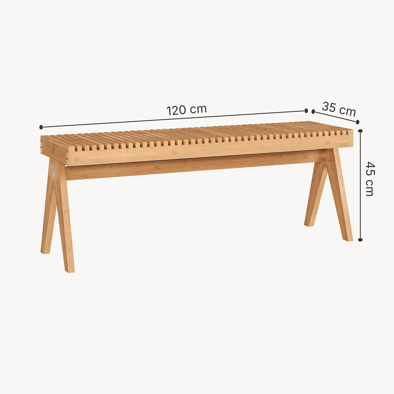 Maßskizze Sitzbank Lasdarvoo 120x35x45 cm Bambus Natur [en.casa]