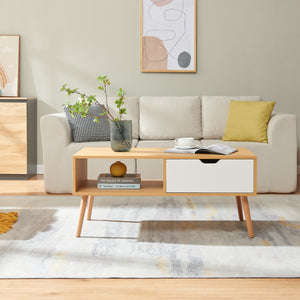 Couchtisch Bordkak mit Schublade 100x48x45 cm Eicheoptik/Weiß [en.casa]