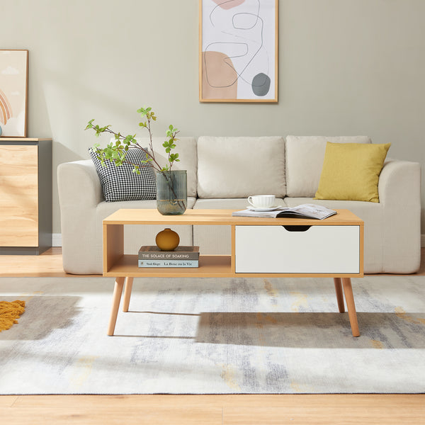Couchtisch Bordkak mit Schublade 100x48x45 cm Eicheoptik/Weiß [en.casa]