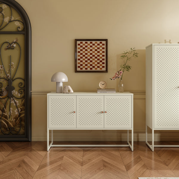 Sideboard Viitasaari 120x40x80 cm Stahl Cremeweiß [en.casa]