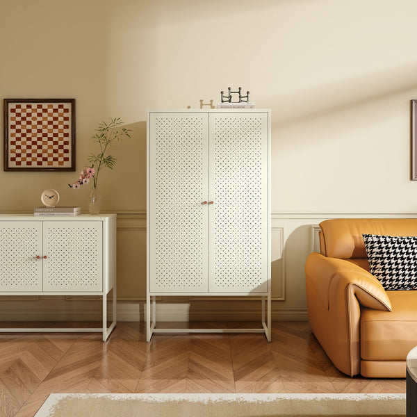 Highboard Viitasaari 150x80x40 cm Stahl Cremeweiß [en.casa]