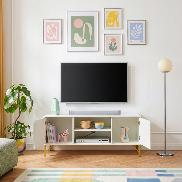 Fernsehschrank Reyri 120x39x52 cm Weiß/Goldfarben [en.casa]