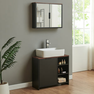 Spiegelschrank Trond 50x60x15 cm Schwarz/Walnussoptik [en.casa]
