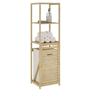 Badregal mit Wäschesammler Anun 130x36x33 cm Bambus Holzfarben [en.casa]